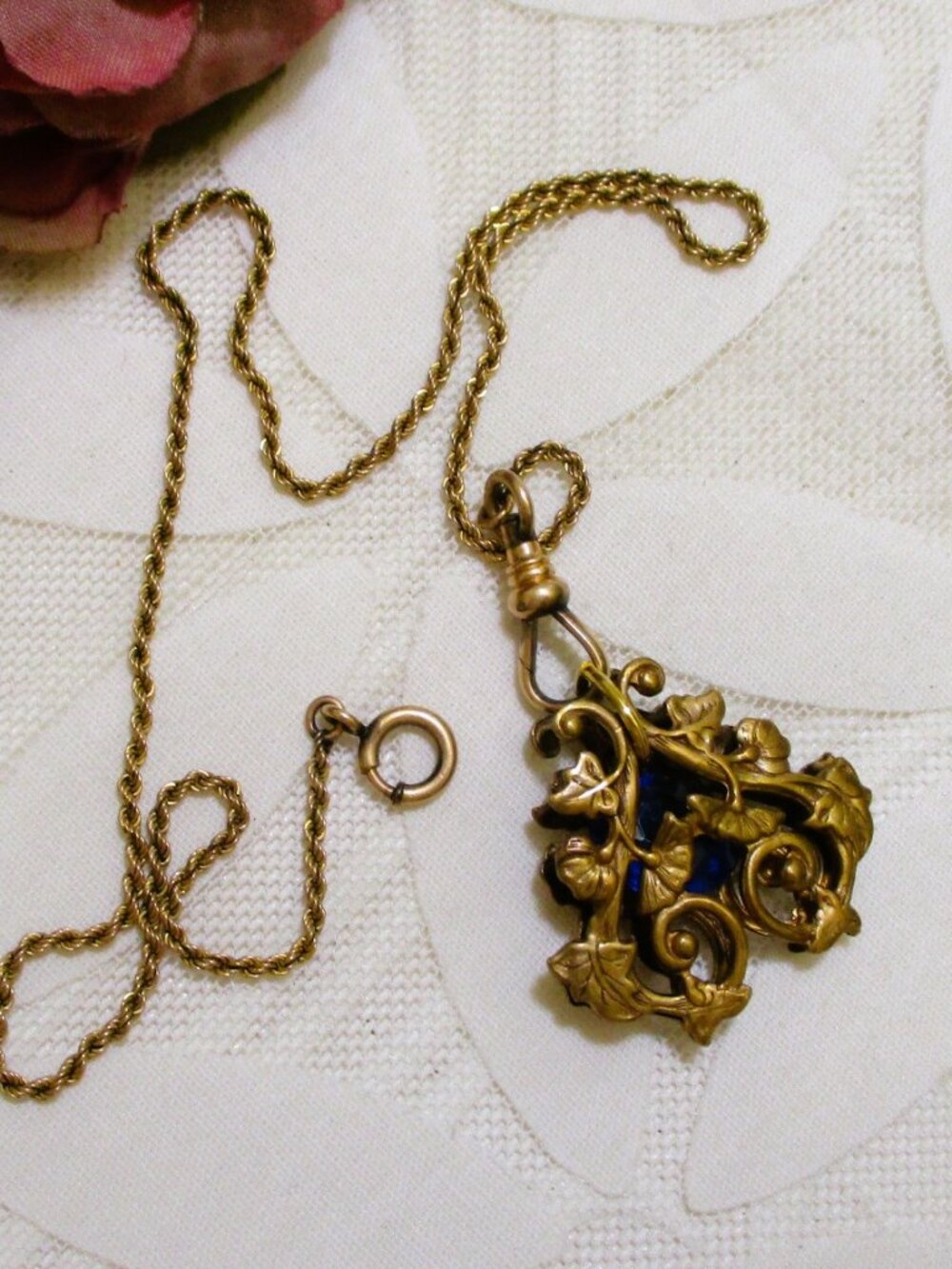 ANTIQUE Simmons Watch Chain and Ornate Fob – 12K GOLD FILL Late Victorian